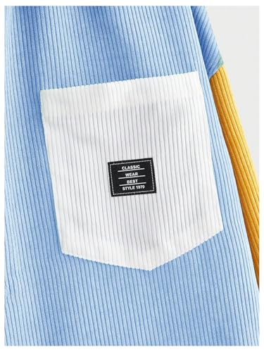Image of SHENHE Men's Colorblock Button Down Shirt Jacket Collared Loose Corduroy Shacket Jacket Streetwear