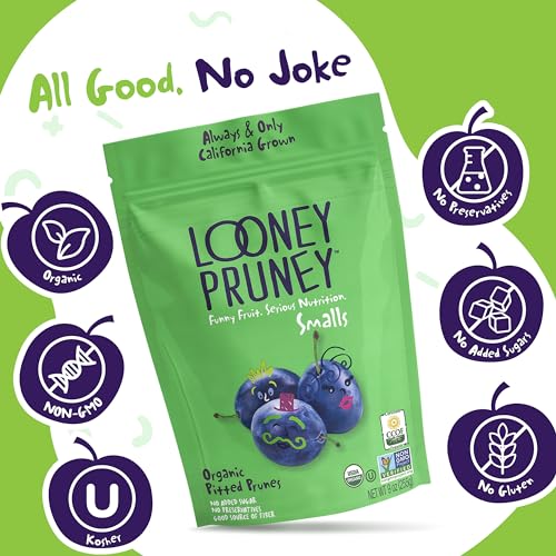 Image of Looney Pruney Smalls Fruit Snacks | Naturally Sweet Bite-Sized Prunes | Organic Fruit Snack Packs For Kids & Adults | Vegan Food With No Added Sugar & Preservatives | Kosher | 9 oz. (Pack of 6)