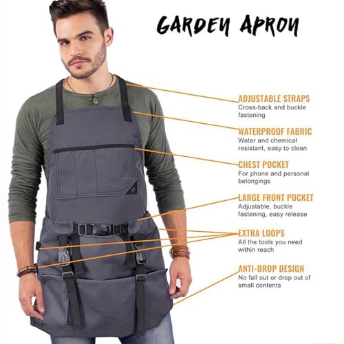 Delantal de jardinería impermeable y ajustable con prácticos bolsillos 5