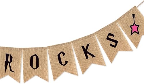 Miniatura 2 de Decoraciones de fiesta de cumpleaños con temática de rock and roll, pancarta de cumpleaños de guitarra de Rock A Bye para niños de un año de edad,