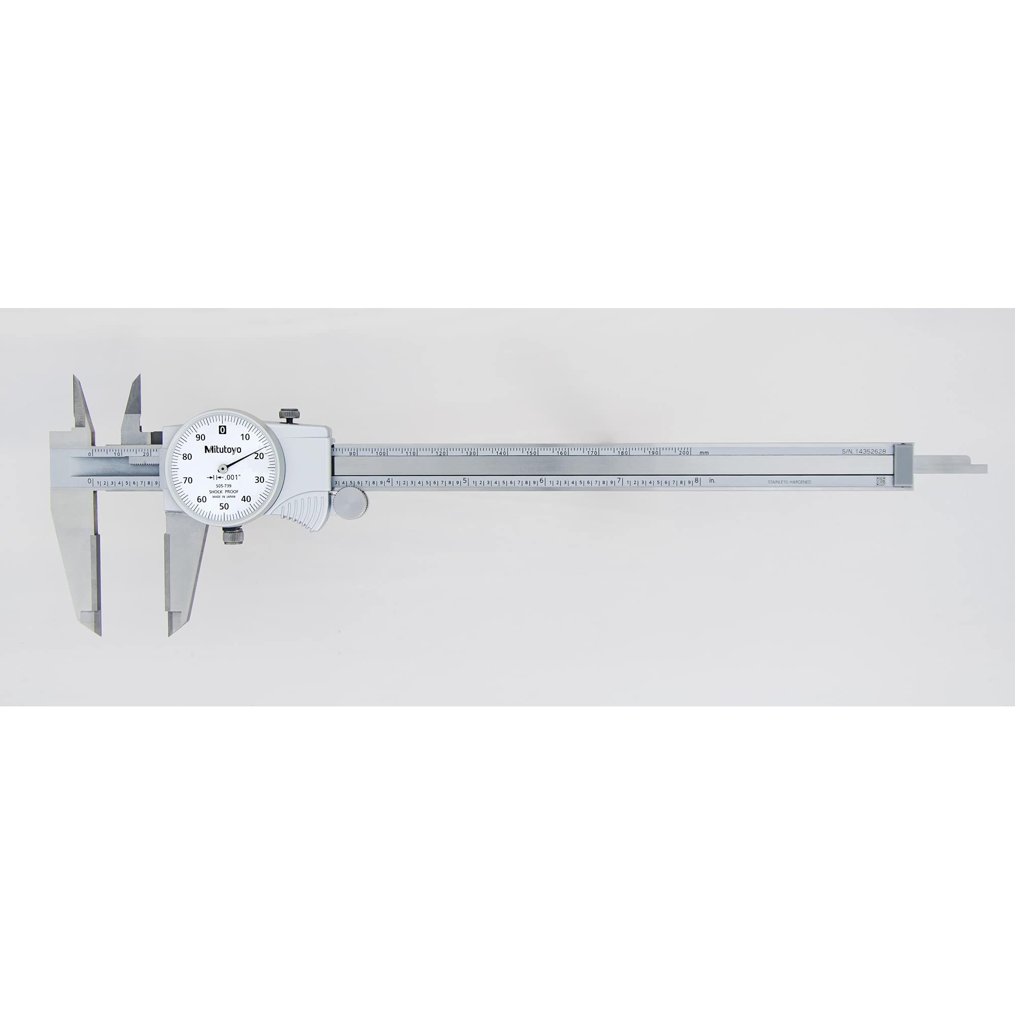 Mitutoyo 505-739 D8 "TXWW Dial Caliper, 0"-8", 0" OD Carbide Jaw