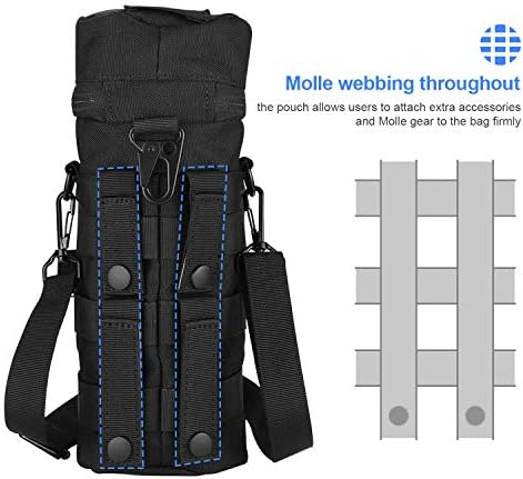 ProCase Water Bottle Pouch, Tactical MOLLE Hydration Carrier Bag with Extra Accessory Pouch and Detachable Shoulder Strap, Gift for Father's Day -Black