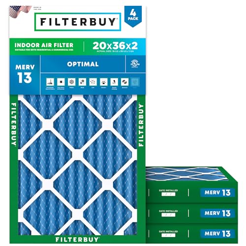 Image of Filterbuy 20x36x2 Air Filter MERV 13 Smoke & Allergy Defense (4-Pack)