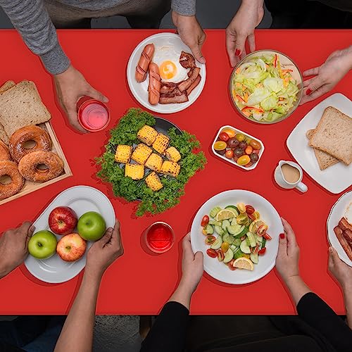 Image of 16 Pack Red Plastic Tablecloth for Rectangle Tables, Premium Decorative Red Disposable Table Cloths for Parties, Rectangle Party Table Cover for Birthday, Wedding, Christmas, Anniversary, 54 x 108Inch