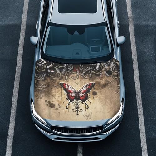 Image of Car Hood Cover Protector Car Hood Wraps Auto Banner Stretchable Butterfly Auto Decorative Accessories for Compact Sedans SUV Trucks (59x39 Inch)