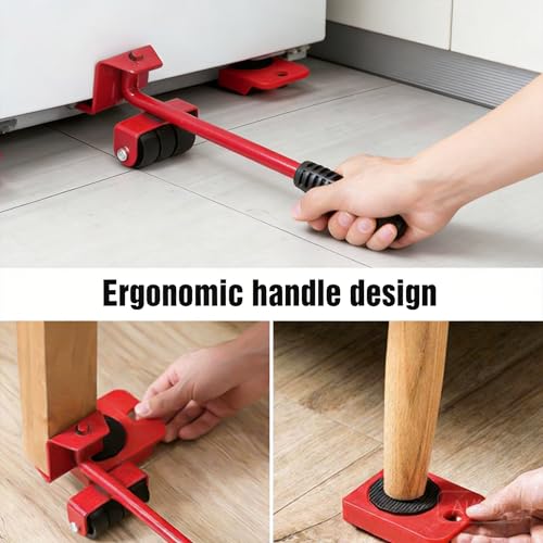 Herramientas para mover muebles y electrodomésticos: kit de palanca resistente con ruedas 4