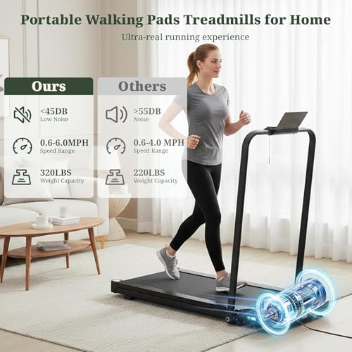 Image of Walking Pad Treadmill, 3 in 1 Portable Under Desk Treadmills for Home Small Space, Quiet Compact Folding Treadmill with Remote Control, 320 LBS Capacity