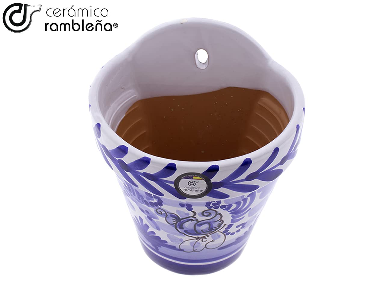 CERAMICZNA RAMBLEÑA | Wisząca doniczka na basen | Garnek błotny do zawieszenia | Doniczkowe patio z kordoby Blue Montera - Model D118 | 100% Ręcznie zdobione | 16.5x15x18 cm