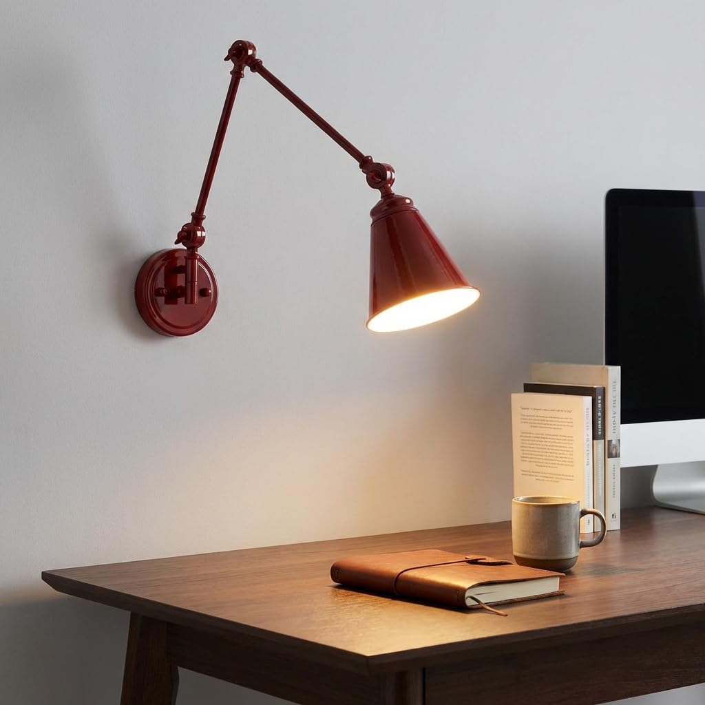 BARCELONA LED Applique da Parete Rosso con Braccio Regolabile, Alluminio di Alta Qualità, Stile Classico e Moderno, Illuminazione Lusso Retrò e Industriale per Camera, Soggiorno o Ufficio
