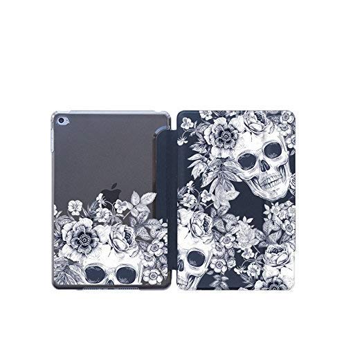 ZIZZDess Skull Case With Magnetic Smart Cover For Apple iPad Pro 12.9 Black Fun Skeleton Flowers New Present Plastic Protective Lightweight Gift Love Art Design