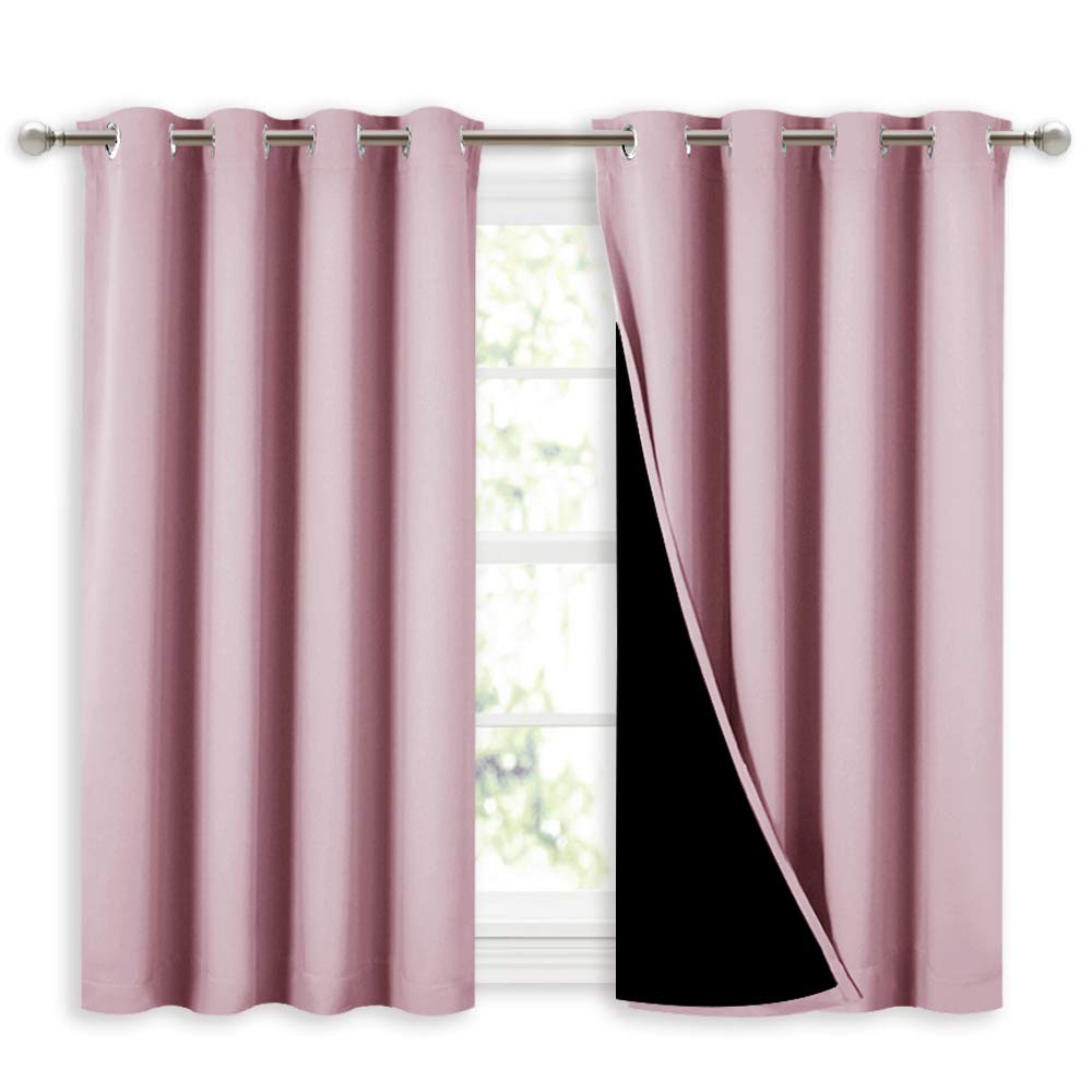 NICETOWN 100% Blackout Curtains 45 inches Long, 2 Thick Layers Completely Blackout Window Treatment Thermal Insulated Lined Drapes for Small Window (Lavender Pink, 1 Pair, 52 inches Width Each Panel)