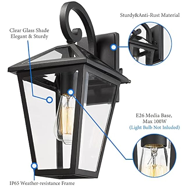 Outdoor Light Fixtures Wall Mount Exterior Wall Lanterns Outside Wall Sconces Front Porch Lights Black