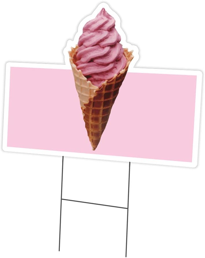 12 x 16 in. Yard Sign & Stake - Soft Ice Cream Waffle Cone