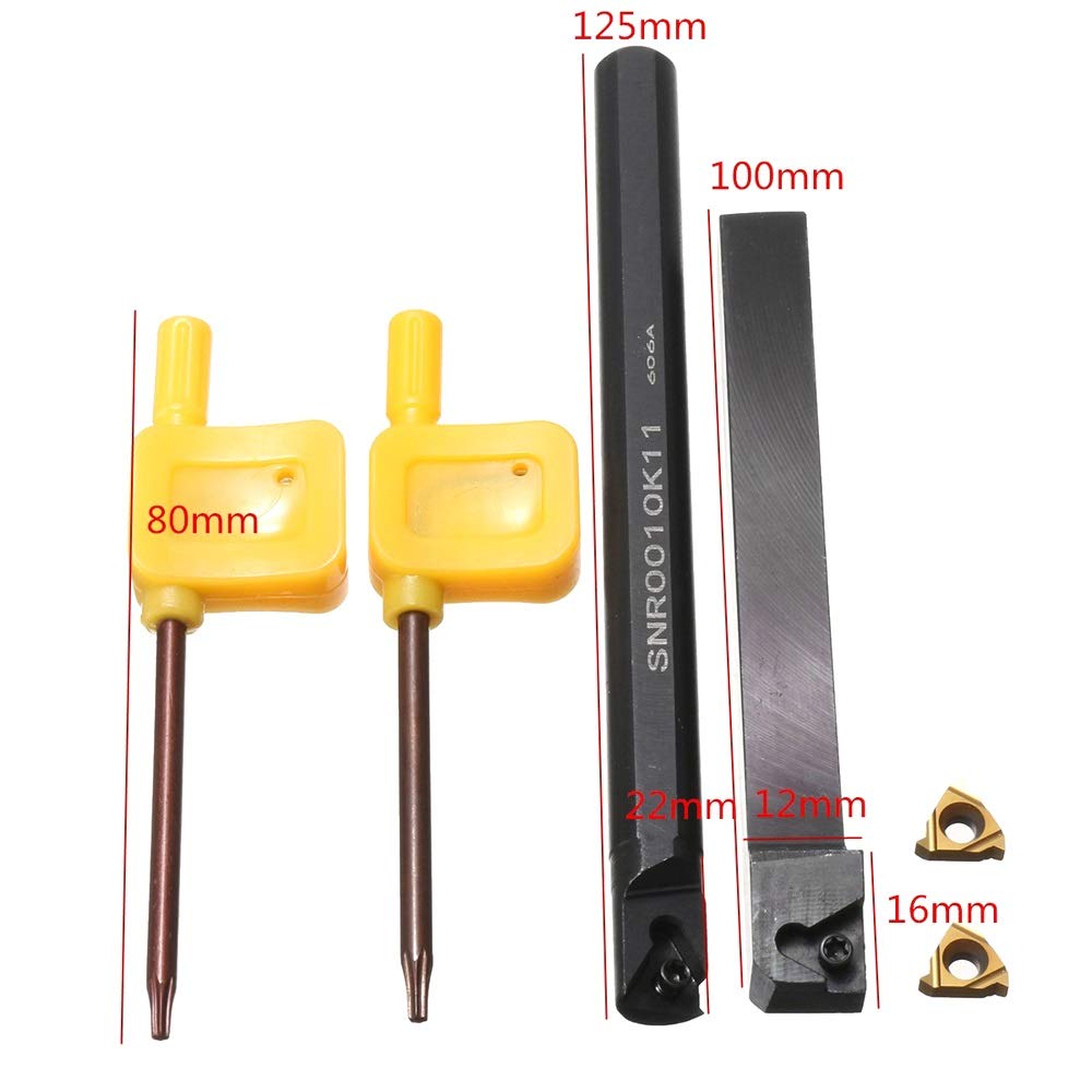 Torneado y ranurado de plaquitas metálicas para torno Torno interior Roscado Volviendo Porta-herramienta + 2pcs Inserciones de carburo + 2 Llaves Herramientas CNC SER1010H11 / SNR0010K11