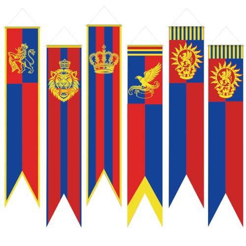 Hahafelt 6 Pcs Medieval Party Decorations Banners 61 Inch Knight Lion Bulletin Board Banner Medieval Fantasy Porch Door Hanging Decor for Wall Classroom Office Renaissance Castle Party Supplies Knight