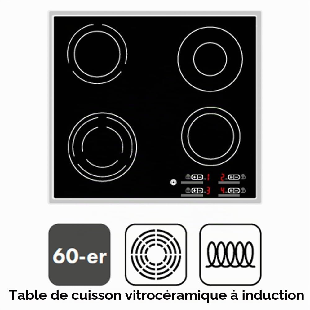 Kesper Plaque de découpe/plaque de recouvrement de poêle/panneau de poêle, matériau : verre de sécurité ESG, dimensions : 56 x 50 x 0,8 cm, motif : pizza, couleur : gris, rouge, 36598 13
