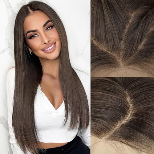 AISI HAIR Straight Lace Front Wig Pre Plucked With Baby Hair 13x4 HD Glueless Synthetic Brown Wigs for Women 28inch Beginner Friendly