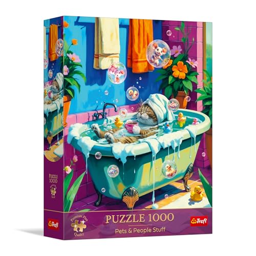 Trefl Meow, Relax, Repeat - Rompecabezas de 1000 piezas 26.7"x18.9" | Calidad Premium Plus: Mascotas y Personas, Serie Motivos Atemporales, 14+ miniatura 1