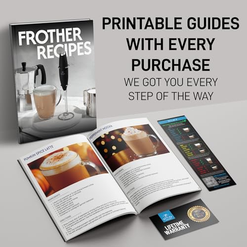 Image of Zulay Premium Gift Milk Frother Set - Handheld Coffee Frother with Stand, 12oz /350ml Frothing Pitcher + 4 Latte Art Stencils - 13,000 RPM Motor, SS Whisk, Battery Operated - Barista Kit (Black)