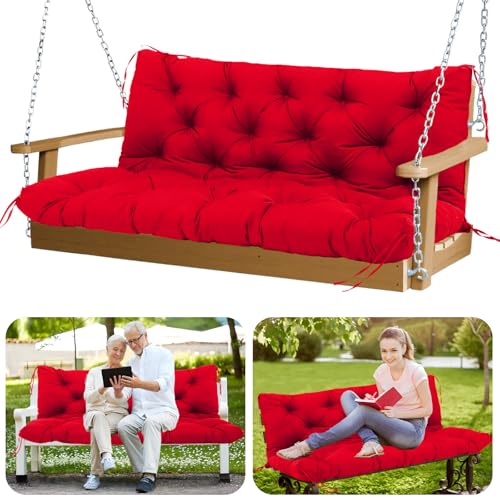 Image of Premium Outdoor Swing Cushions 70x40 inch Waterproof Porch Swing Cushions 2-3 Seater Replacement with Backrest and Ties Swing Cushion for Outdoor Furniture Patio Porch Backyard Garden