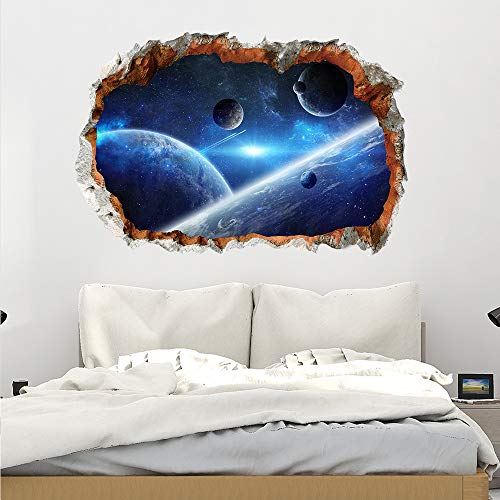 Herra 3D Planet Universe Galaxy Outer Space Wall Decal Spacecraft Astronaut Wall Stickers, Peel And Stick Removable Space Capsule Window Wall Stickers Wall Mural For Kids Room (Blue2) #TOP7