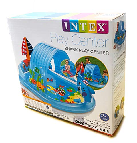 Image of INTEX 57128MW Shark Play Center Inflatable Kiddie Pool, 61.5in x 51in x 33in, Ages 2+