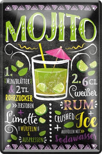 schilderkreis24 - Blechschilder Cocktail Rezept 'Mojito' Deko Metallschild...
