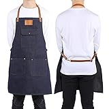 Adecuado para: Delantal de mezclilla perfecto para barbero, camarero, chef, estilista, peluquero, florista, pintor, jardinero o ropa de trabajo de cafetería, hotel, restaurante, bistro, tienda de tatuajes, taller de artesanía, etc