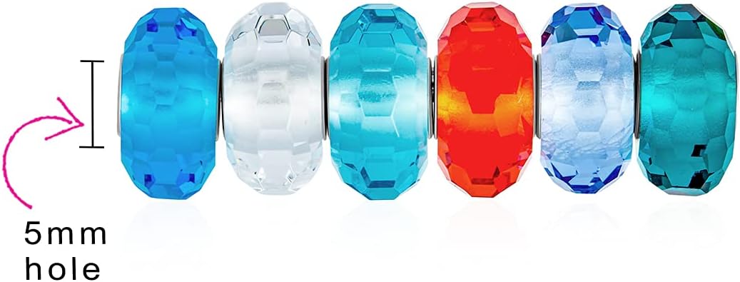 Bling Jewelry Mixed Set Of Bundle .925 Sterling Silver Core Translucent Aqua Blue Green Red Clear Multi Color Glass Faceted Charm Bead Spacer Fits European Bracelet For Women Teen image 3
