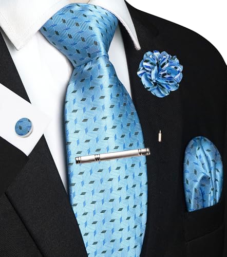 Image of JEMYGINS Mens Tie and Lapel Pin Necktie Pocket Square Cufflinks and Tie Clip Sets for Business Casual 5PCS