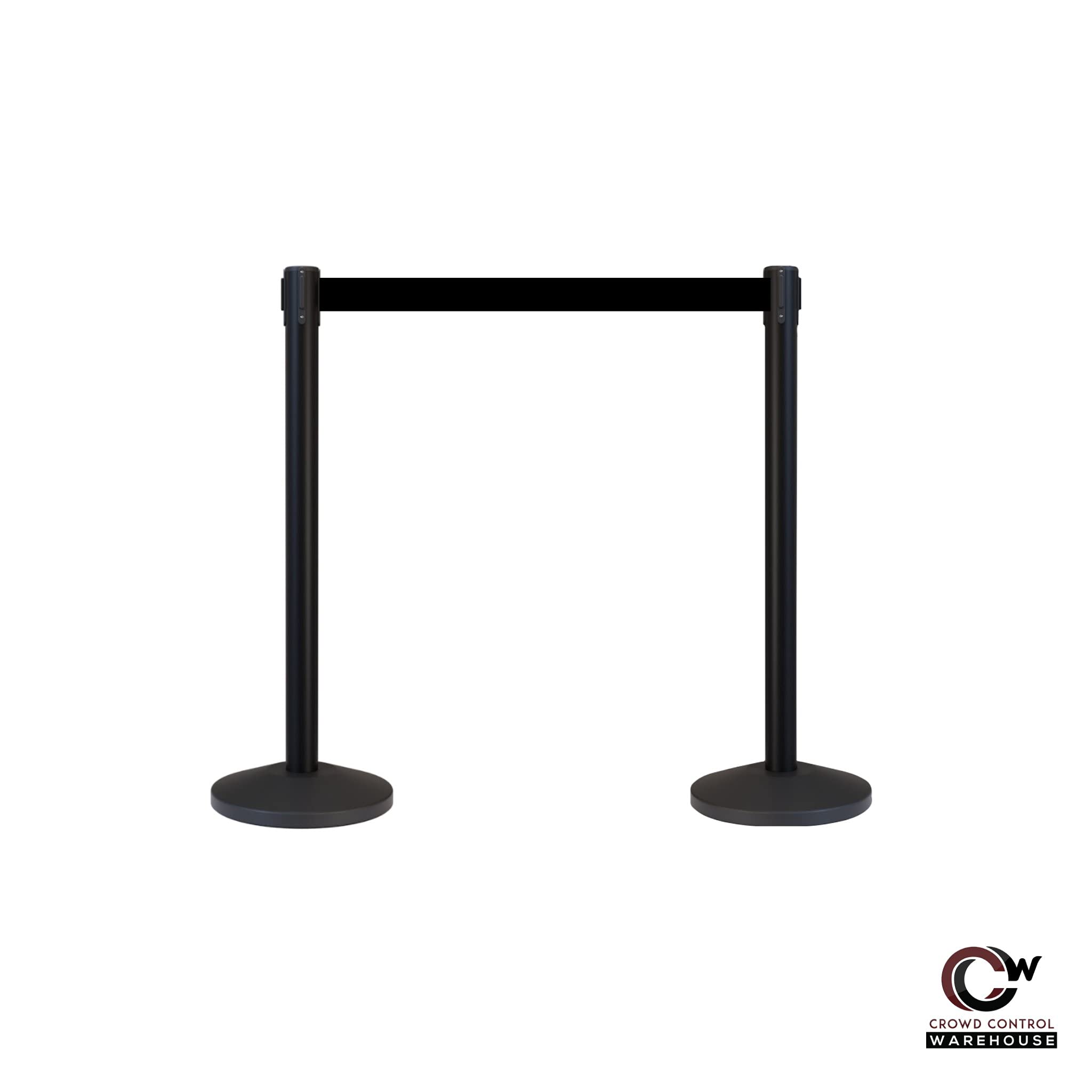 Crowd Control Warehouse CCW Series RBB-100 - Set of 2 Stanchion Retractable Belt Barriers - 11 Foot, Fluorescent Pink Belt with Black Post - Easy Assembly