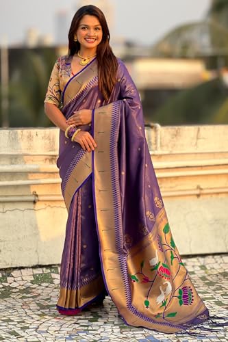 Image of SGF11 Women's Paithani Soft Lichi Silk Kanjivaram Sarees With Blouse Piece