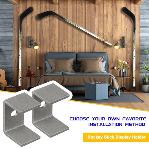 Dunzy 6 Pcs Black Hockey Stick Wall Mount Display Holder Display Hanger Ice Hockey Stick Mount for Wall Bracket for Home Office Storage Organizer Gifts (Grey Felt)