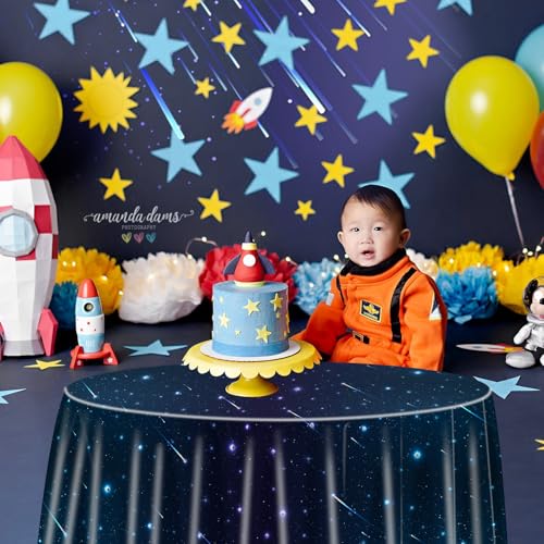 Nappe de l'Espace protégeant la table ronde d'anniversaire Galaxy - 4