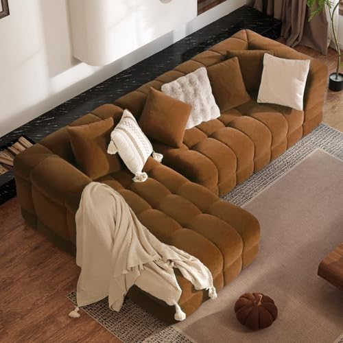 Daluvenix 107' Modern Boneless Couch with L - Shaped Chaise, Comfy Chenille Modular Sectional Sofa with Tufted Design, Deep Seat Upholstered Sofa Bed, No - Assembly Sectional Couch, Brown