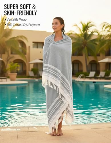 Image of Yongoes Oversized Turkish Beach Towel Blanket Cotton Giant XL Sandproof Towels Huge Linen XXL Extra Large Big Throw Quilt Blankets for Adults Cloud Travel Camping Glamping Accessories Essentials