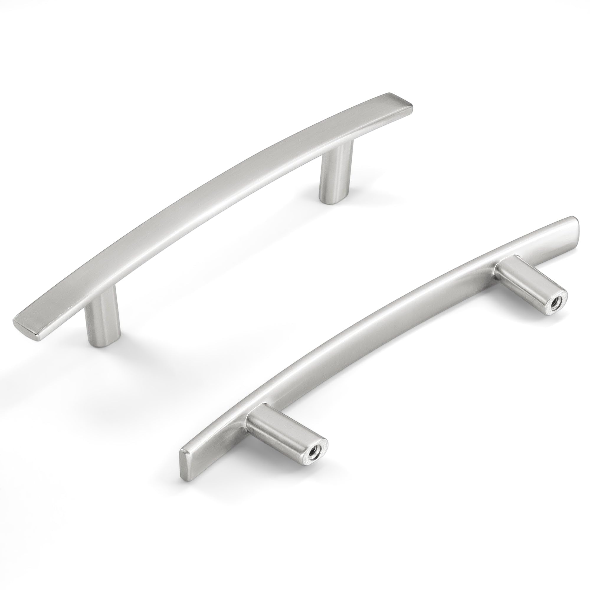 HESTIA HARDWARE Paquete de 10 tiradores curvados de níquel satinado para armario de cocina, tiradores modernos de cajón plateado; tirador de tocador de 96 mm con agujero de 96 mm (Z3.10.S)