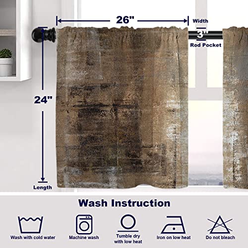 Batmerry Brown Abstract Art Tier Curtains, Grey Acrylic Window Treatment Short Kitchen Curtain Multilayer Polyester Blackout For Living Room/Bathroom, 2 Pack 26X24 Inches #TOP4