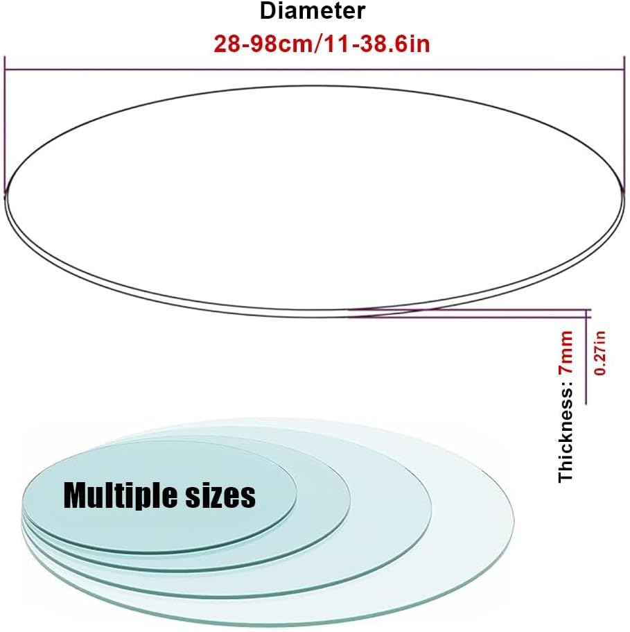 18in 20in 37in Round Polished Edge Tempered Glass Table Top, 1/4'' Thick Replacement Glass Tabletop for Restaurant Tables, Transparent Table Surface(78cm/30.7in)