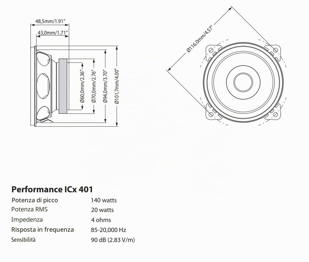 Blaupunkt ICx 401, altoparlante a 2 vie, 100 mm, 4", 140 W