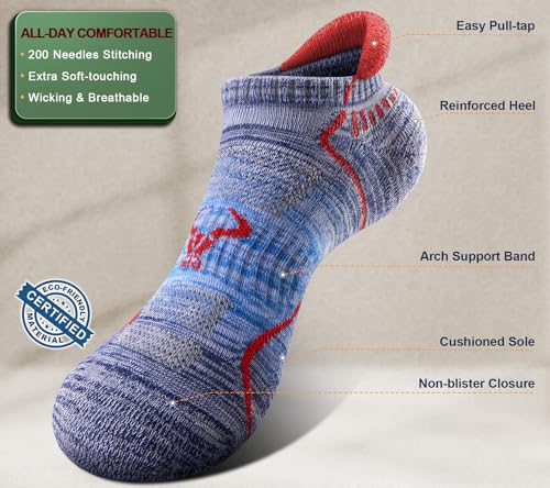 Image of BULLIANT Men Running Ankle Socks 6Pack-Cushioned Support-Low Cut No Show | Fully Terry Sole | Arch Support | Seamless Toe Closure | Moisture-Wicking Breathable Mesh | Reinforced Heel&Toe