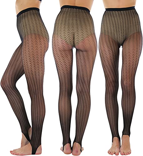 Image of ToBeInStyle Women's Single Floral Lace Fishnet Tights Footless & Stirrup Design