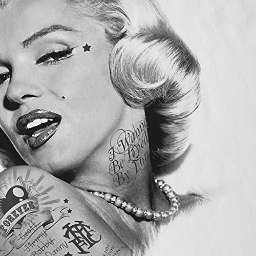 style3 Marilyn Tattoo Camiseta para Mujer T-Shirt Hollywood Star Monroe, Color:Blanco, Talla:M