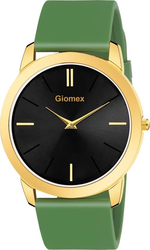 Giomex Black Dial Green Silicone Strap Golden Brass Case Premium Wristwatch Analog Watch for Men & Boys (B0CWH5M8VW) Amazon Price History, Amazon Price Tracker