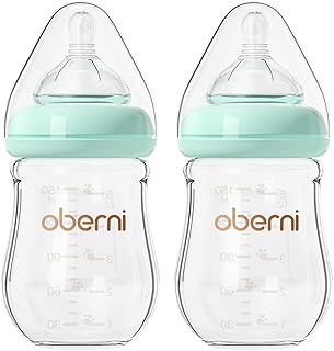 Glas Babyflasche 150ml mit Anti-Kolik Ventil & Weithals | Für Neugeborene 0-3 Monate | Silikonsauger Stufe S, Brustähnlich & BPA-Frei | Blau | 2 Stück