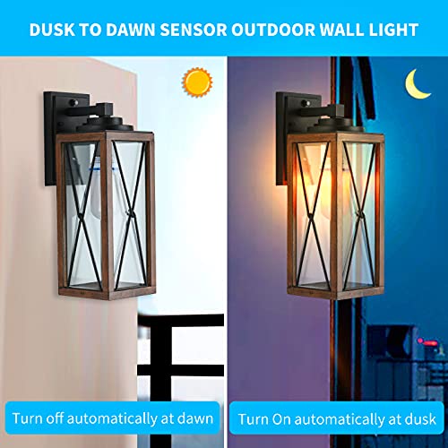 Lonedruid Dusk To Dawn Sensor Outdoor Wall Lantern 16" H Waterproof Exterior Wall Light Outside Sconce Lighting Fixtures Anti-Rust Wall Mount Lamp For Front Porch Garage Doorway Entryway, Etl List #TOP2