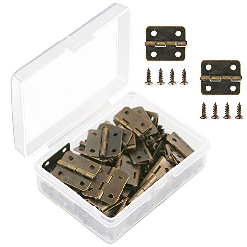Aneco 50 Pieces Antique Bronze Mini Hinges Retro Butt Hinges with 200 Pieces Replacement Hinge Screws, with Plastic Contain Box