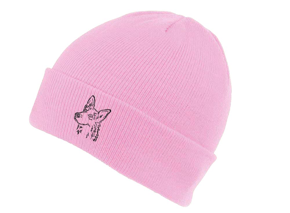 The House Of Dog: German Shepherd Dog Owner Gift. Classic Cuffed Unisex Beanie Ski Hat with Embroidered Design. Pink