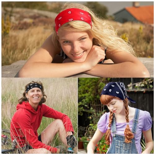 LZKHEH 3er Set Bandanas für Damen und Herren, Nickitücher als Kopftuch oder Halstuch, Unisex Bindetücher als Headwear, Haarschal in Paisley Muster (55 x 55 cm, Rot, Schwarz, Blau)