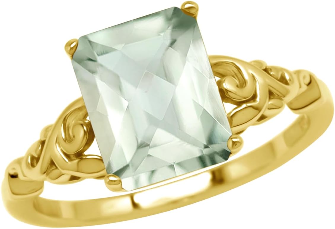 Silvershake 10X8mm Octagon Shape Gemstone White Gold Plated or Yellow Gold Plated 925 Sterling Silver Scroll/Filigree Leaf Vine Solitaire Ring Jewelry for Women